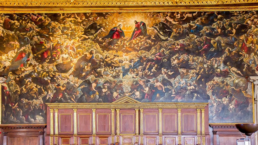 Chamber of the Council of Ten fresco inside Doge's Palace, Venice, Italy.