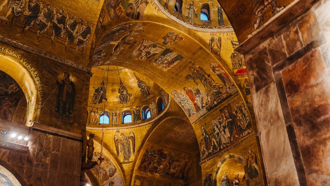 Mosaic ceiling of St. Mark's Basilica in Venice during an exclusive after-hours tour.