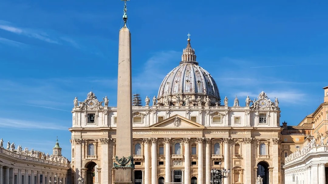 St. Peter’s Basilica Dome and obelisk in Vatican City, Rome.