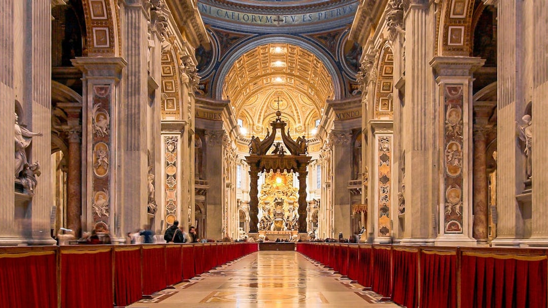 Bernini's Baldacchino under the dome of St. Peter's Basilica, Vatican City.