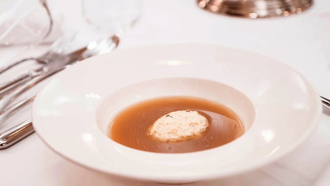 Soup served as part of a 3-course dinner at a Mozart concert in Salzburg.