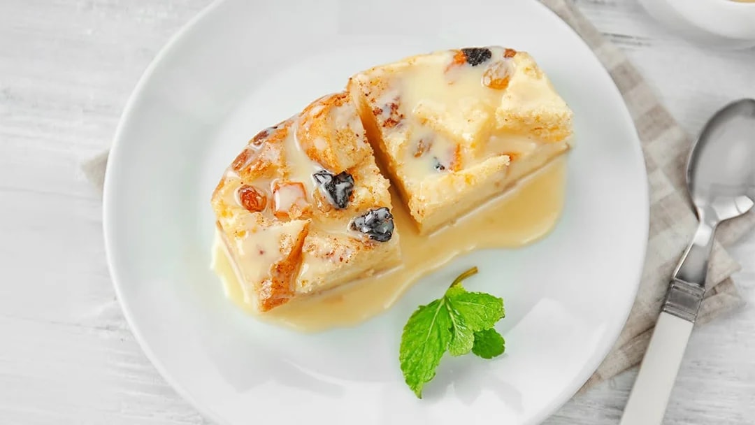 New Orleans Bread Pudding with sauce on Steamboat Natchez Dinner Cruise.
