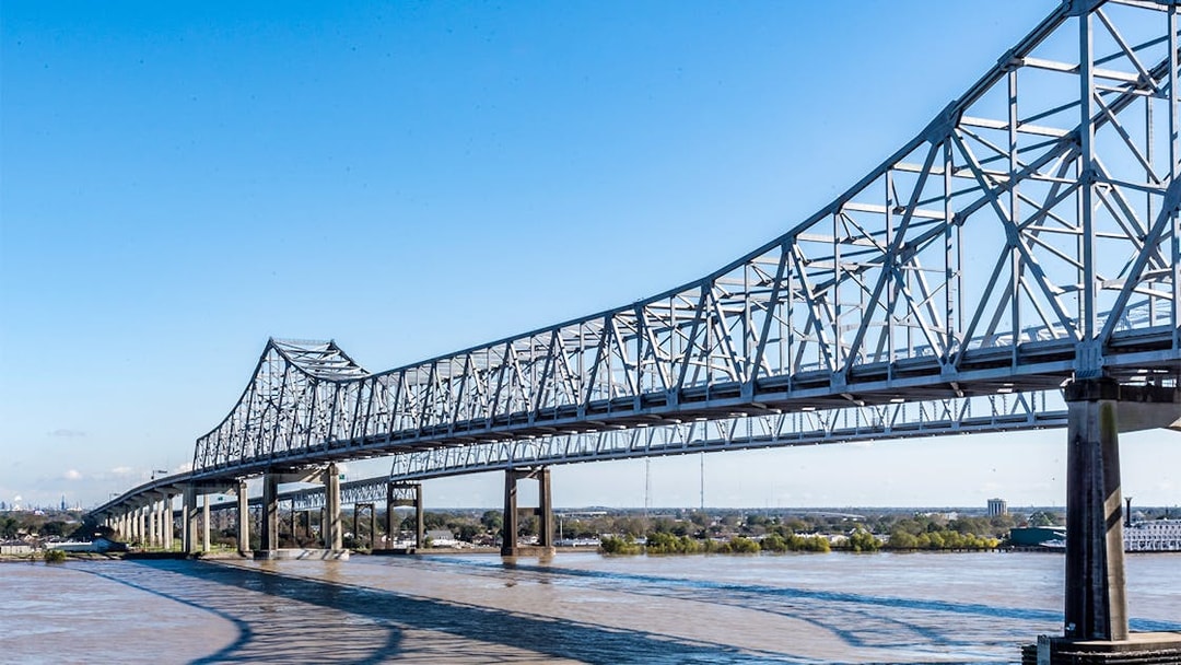 Crescent City Connection Bridge spanning the Mississippi River in New Orleans.