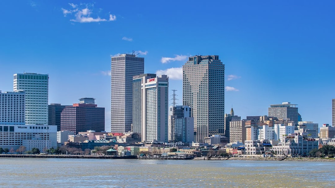New Orleans skyline viewed from Steamboat Natchez on the Mississippi River.