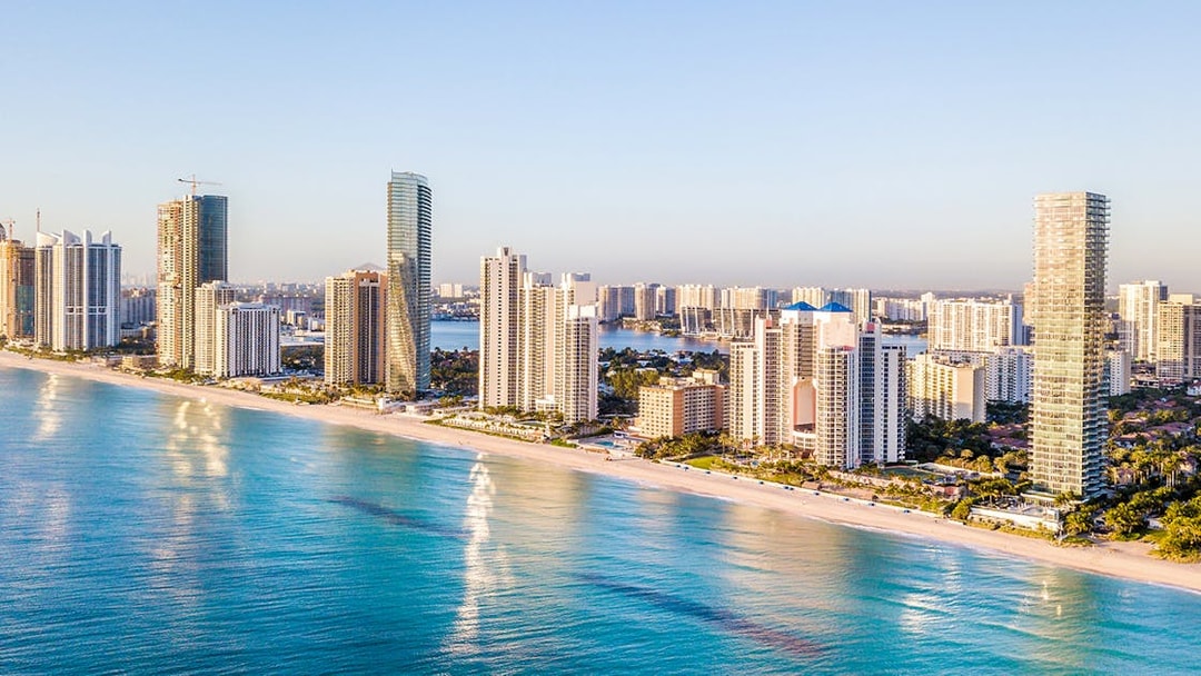 South Beach skyline and Biscayne Bay viewed from a sunset cruise.