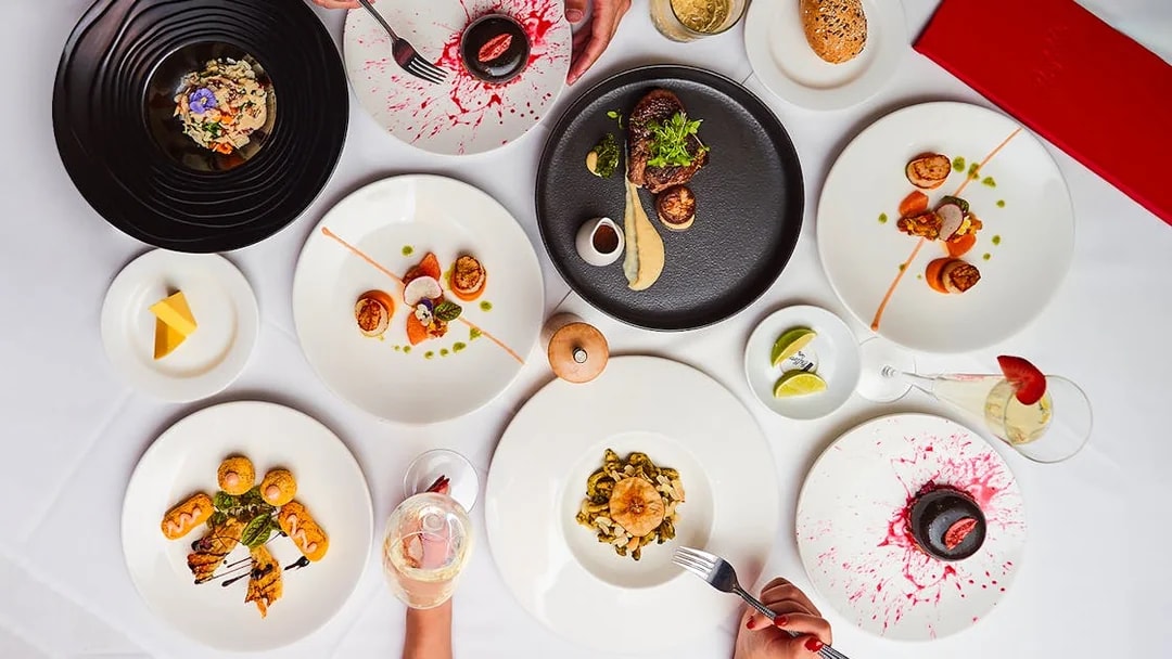 Gourmet dishes served at the Gold Penfolds Dinner & Drinks Cruise, Sydney Harbour.