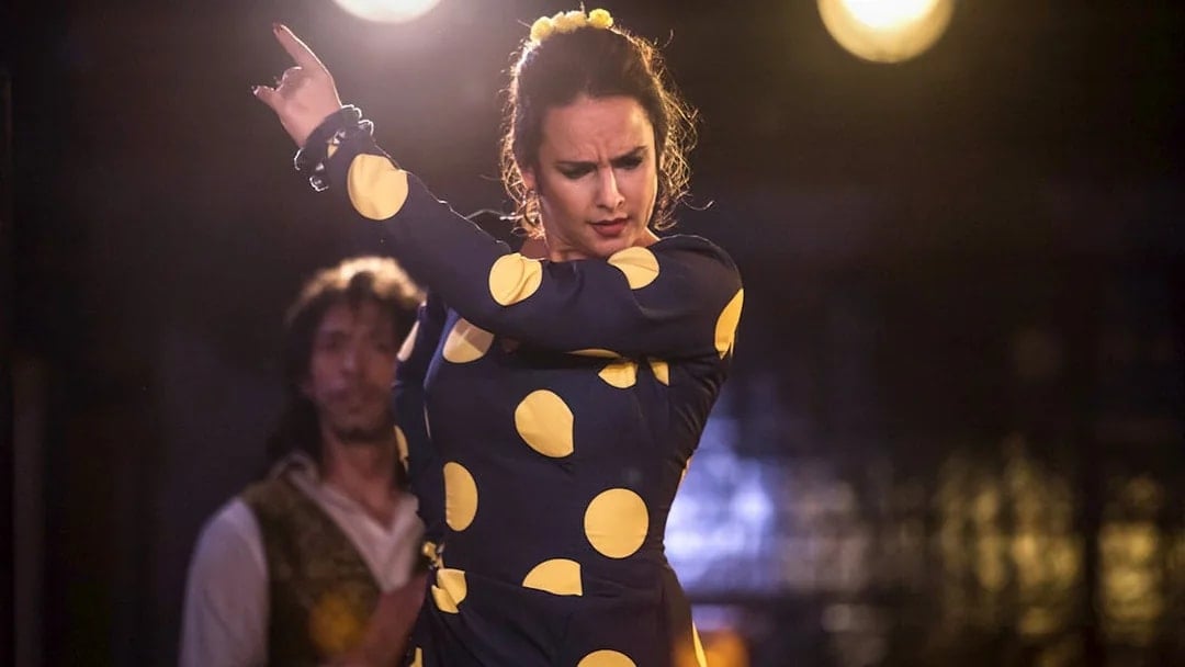 Flamenco dancer performing at Tablao Jardines de Zoraya, Granada.