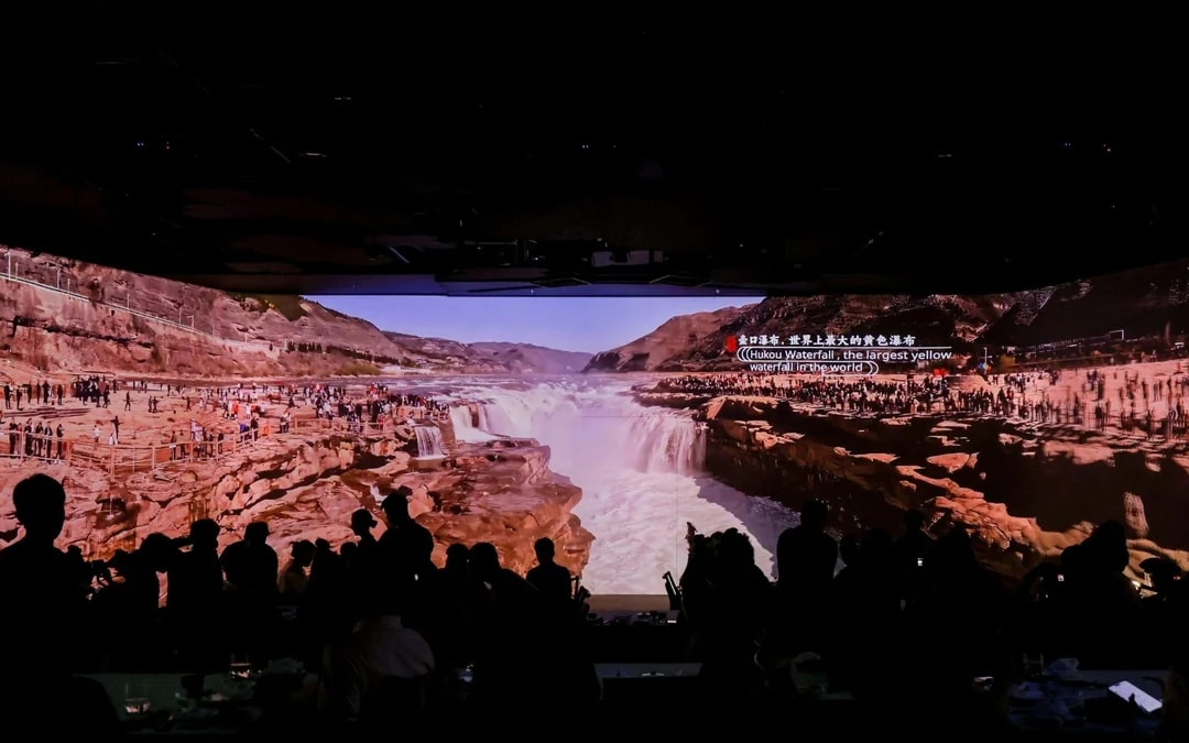 Hukou Waterfall immersive screen at TASTE OF CHINA restaurant, Shanghai.