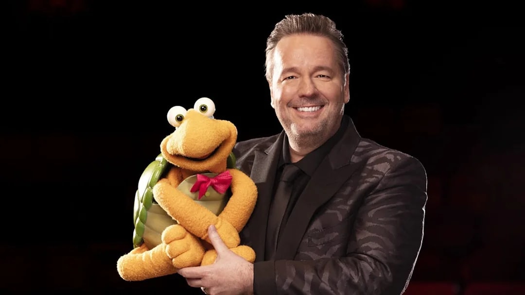 Ventriloquist with turtle puppet for "Terry Fator: One Man, a Hundred Voices, a Thousand Laughs!" show.