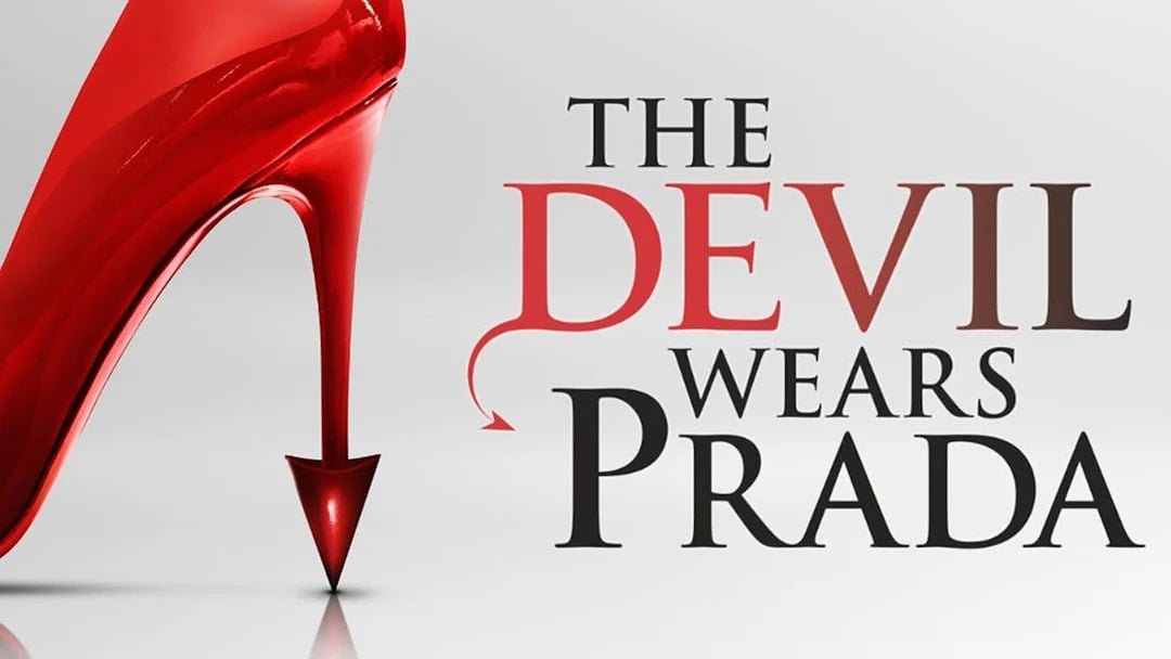 Red stiletto heel with "The Devil Wears Prada" text.