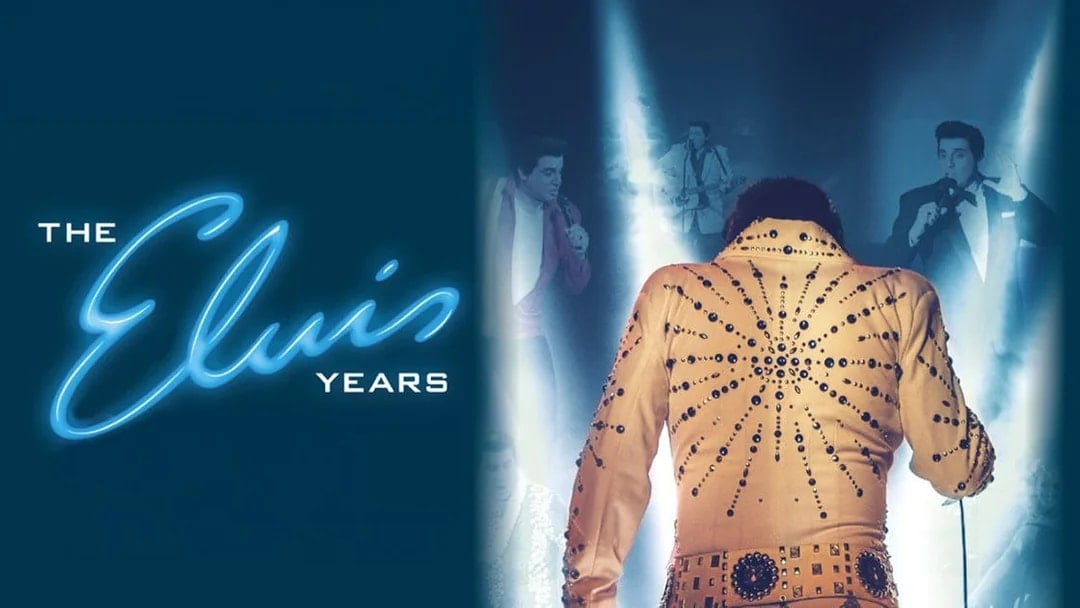 Performer in jeweled jumpsuit on stage, "The Elvis Years" show.