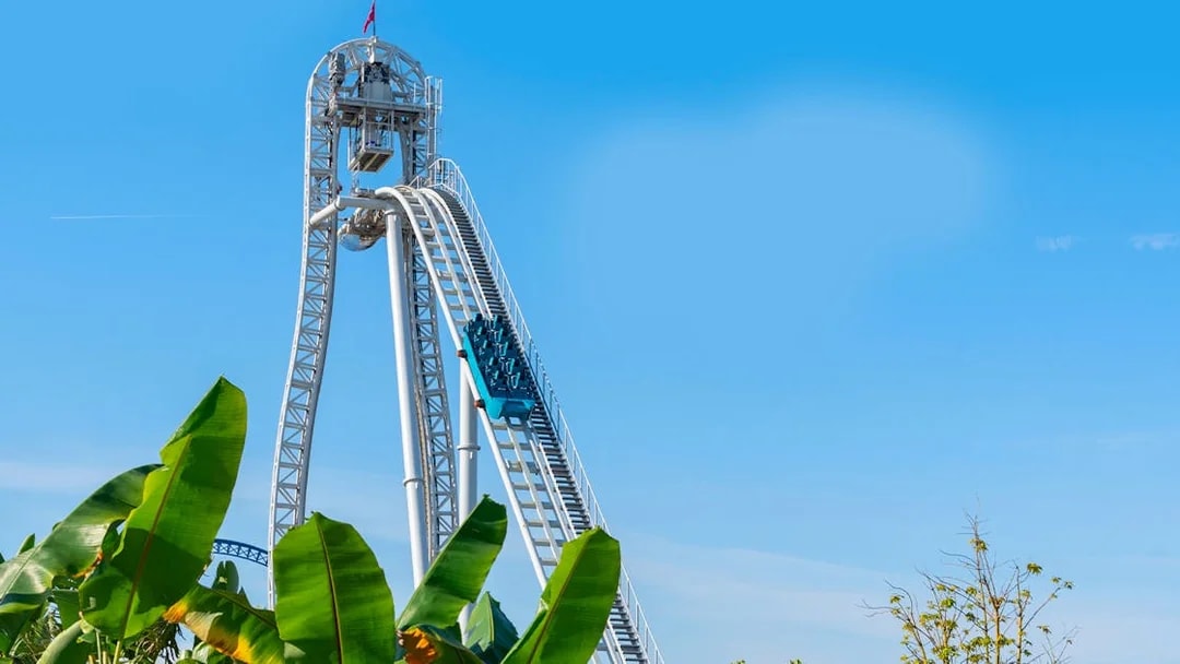 Roller coaster ascent at Hyper Coaster, Land of Legends Theme Park, Turkey.
