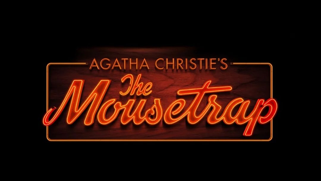 Agatha Christie's The Mousetrap neon sign logo.