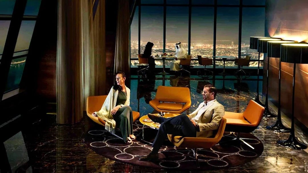 Guests enjoying the view at The Observation Deck at 300, Etihad Tower, Abu Dhabi.