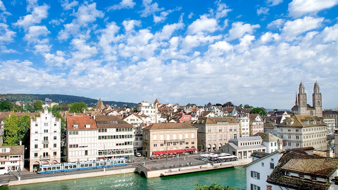 Old Town Zurich with Limmat River and Grossmünster Church on The ZURICH Experience Tour.