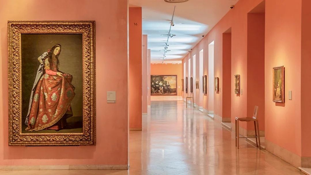 Thyssen Museum gallery with paintings on display in Madrid, Spain.