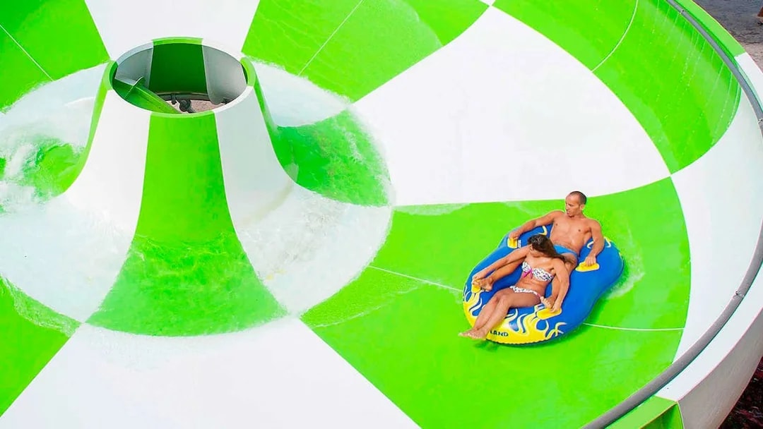 Visitors on a water slide at Aqualand Maspalomas.