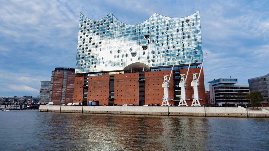 Elbphilharmonie concert hall in Hamburg, Germany, viewed from the water.