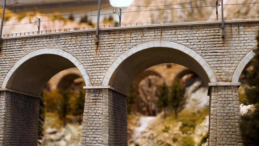 Miniature stone railway bridge at Hzero: The Miniature Railway Enterprise.