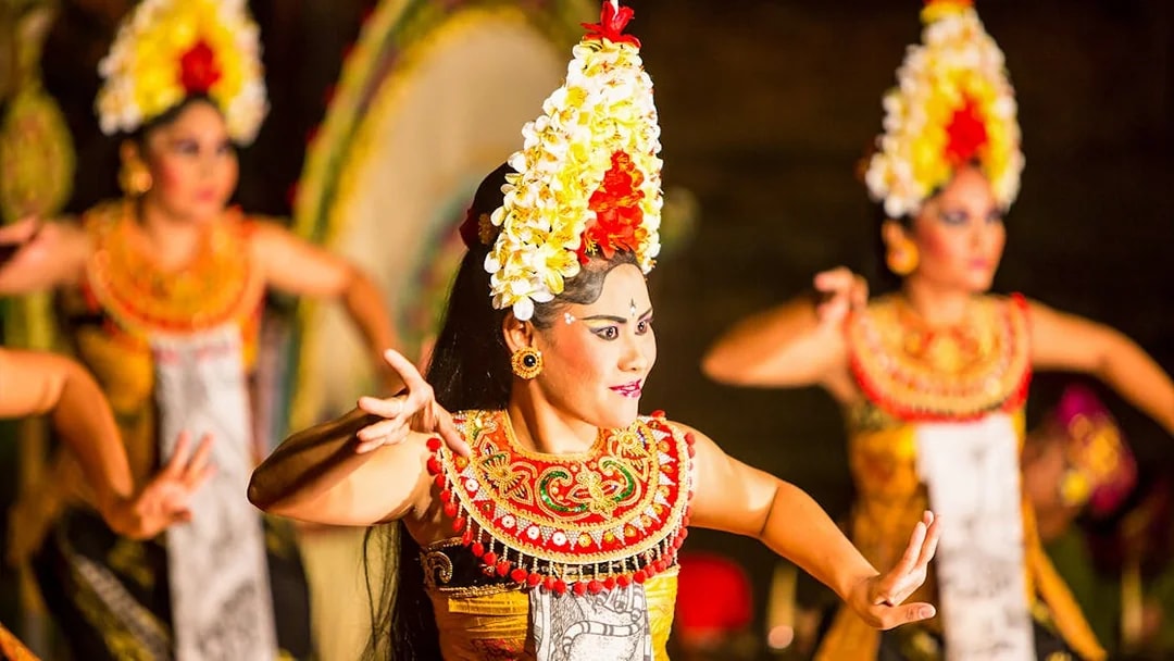 Legong dancers performing at Ubud Palace, Bali.