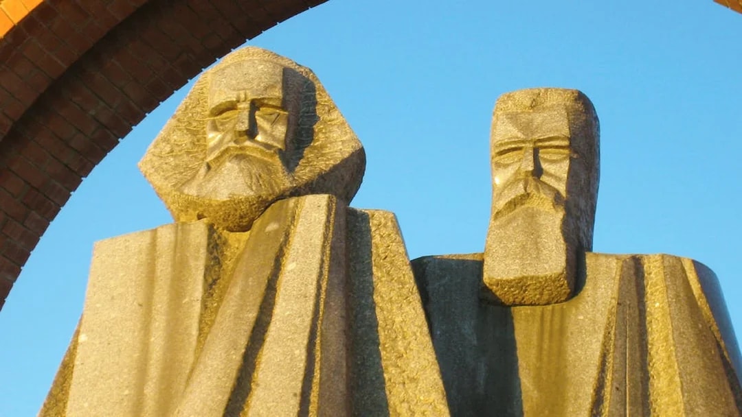 Statues of Marx and Engels at Memento Park, Budapest.