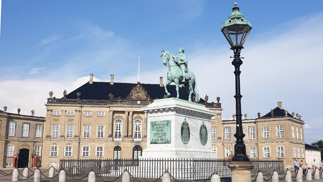 Equestrian statue at Amalienborg Palace, Copenhagen, Denmark.