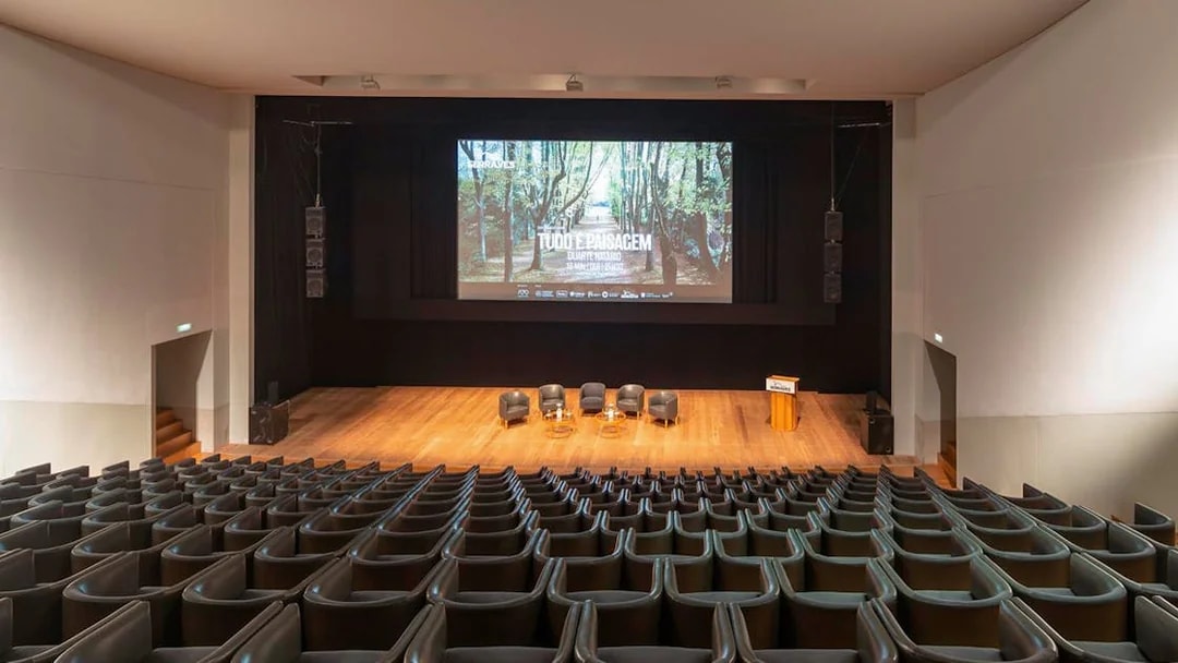 Auditorium at Serralves Foundation with stage and screen in Porto, Portugal.
