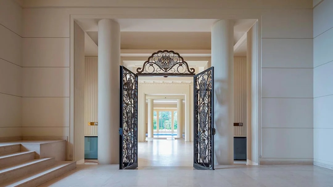 Ornate iron gates at Serralves Foundation entrance in Porto, Portugal.