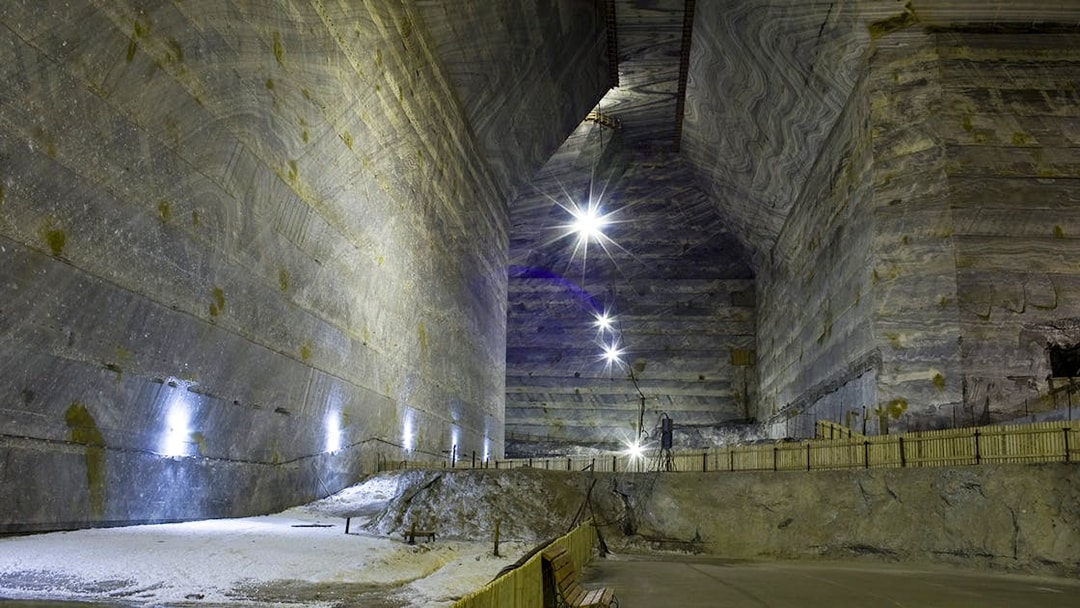 Slanic Salt Mine interior with illuminated walls, Bucharest tour.