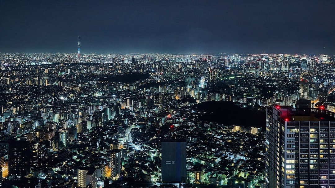 Tokyo cityscape at night from Sunshine 60 Observatory Tenbou Park.