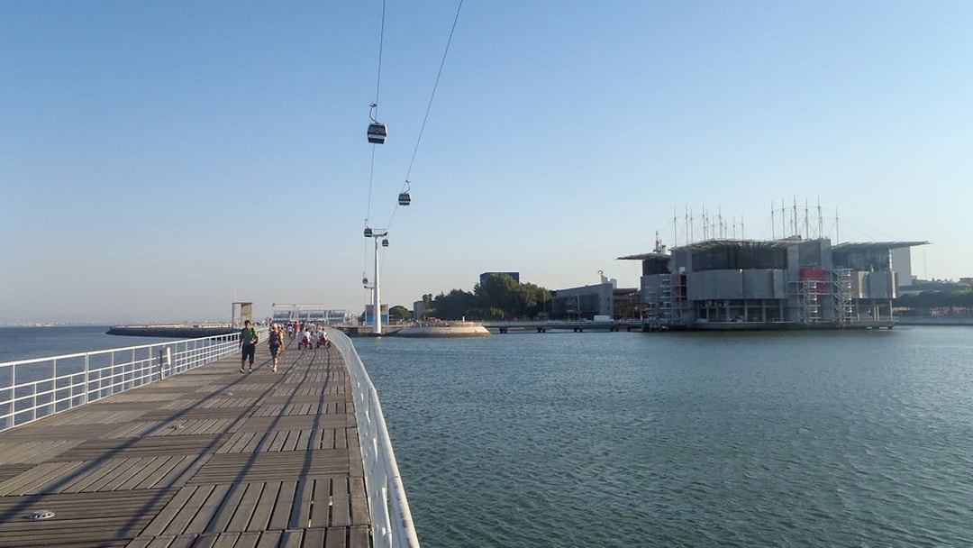Telecabine cable car over Tagus River near Lisbon Oceanarium.