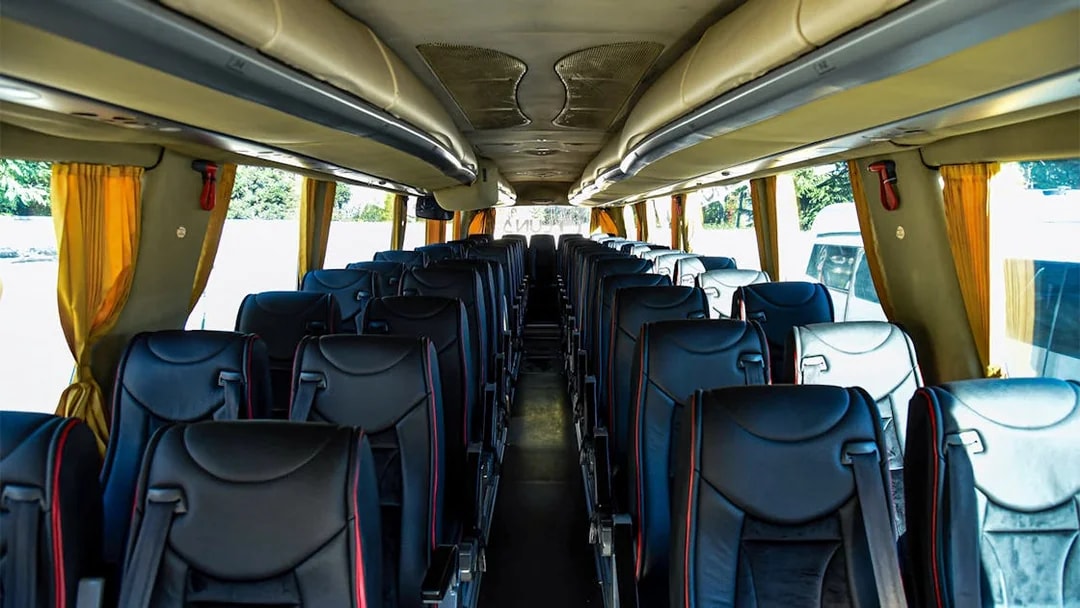 Bus interior for Tirana Airport transfer to Tirana Central.