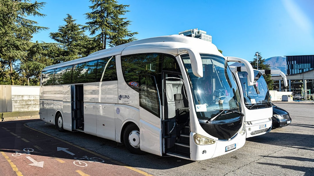 Bus at Tirana Airport for transfer to Tirana Central.