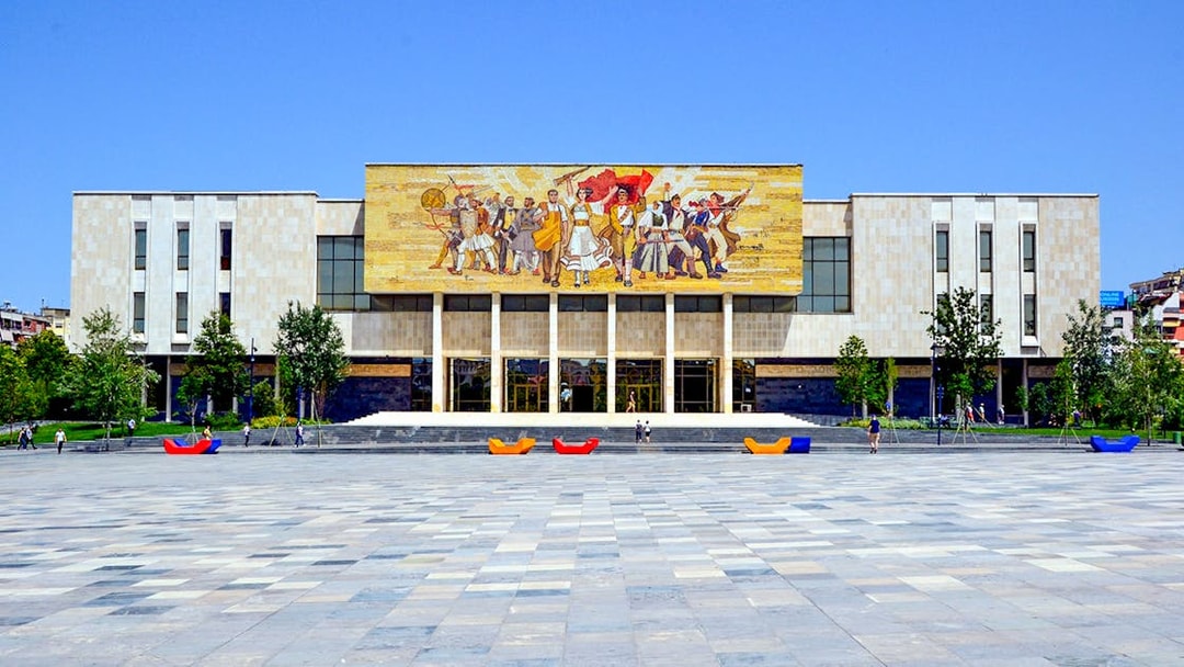 National Historical Museum facade with mosaic at Skanderbeg Square, Tirana, Albania.