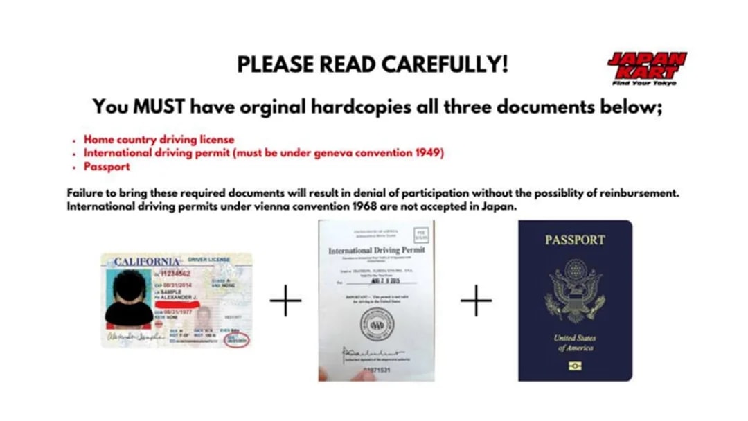Driving license, international permit, and passport required for Asakusa GoKart in Tokyo.