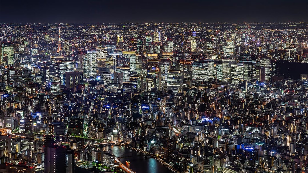 Tokyo cityscape illuminated at night, viewed from Tokyo Skytree.