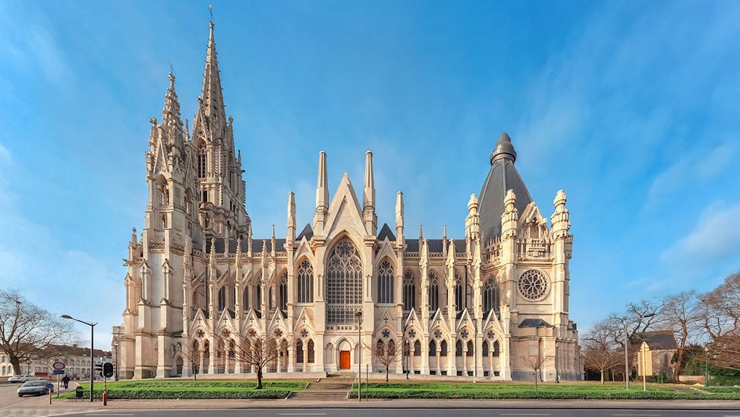 Gothic-style church facade on Brussels Discovery Hop on hop off bus tour.