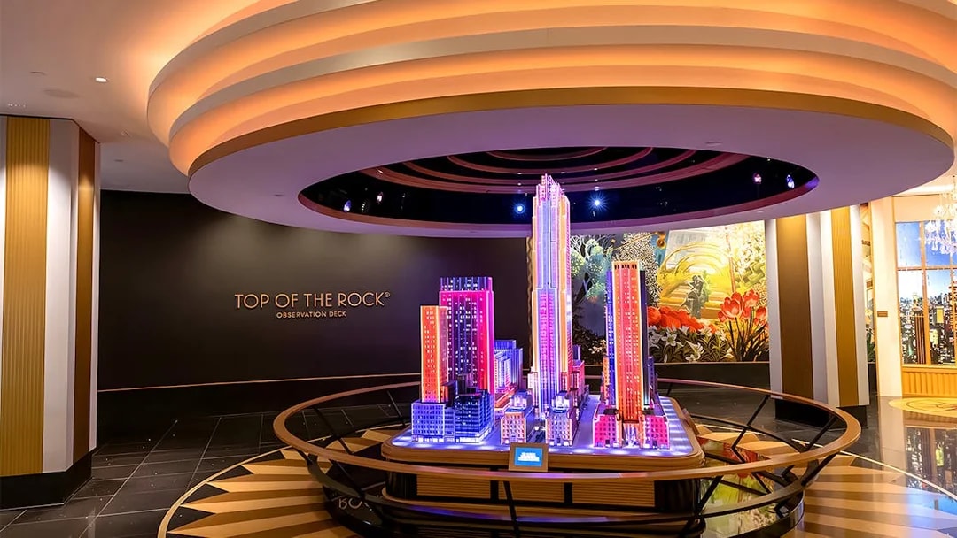 Model of New York City skyline at Top of the Rock Observation Deck entrance.