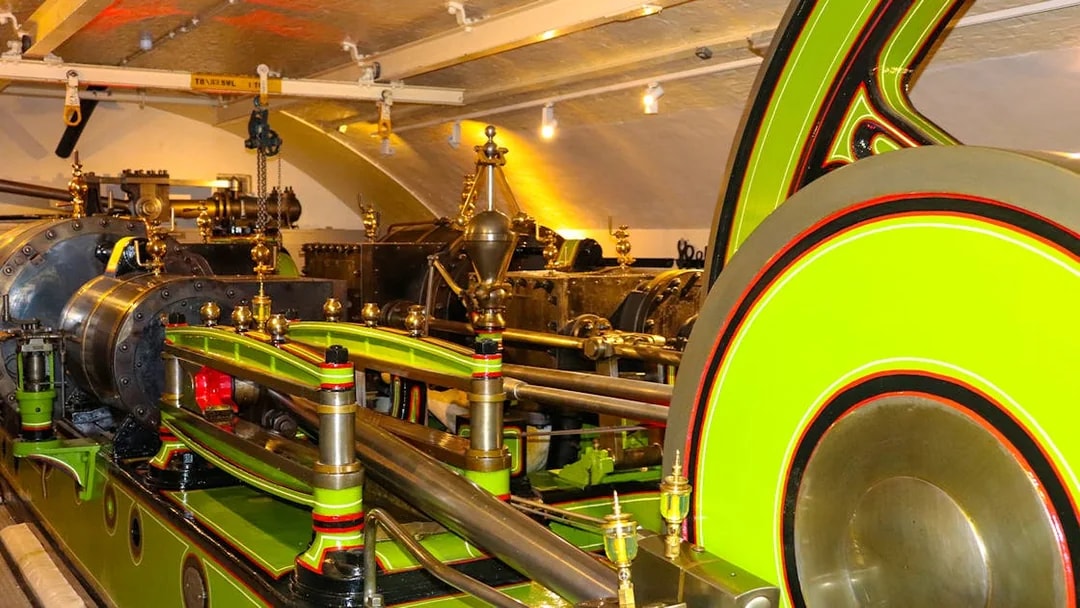 Engine room machinery inside Tower Bridge, London.