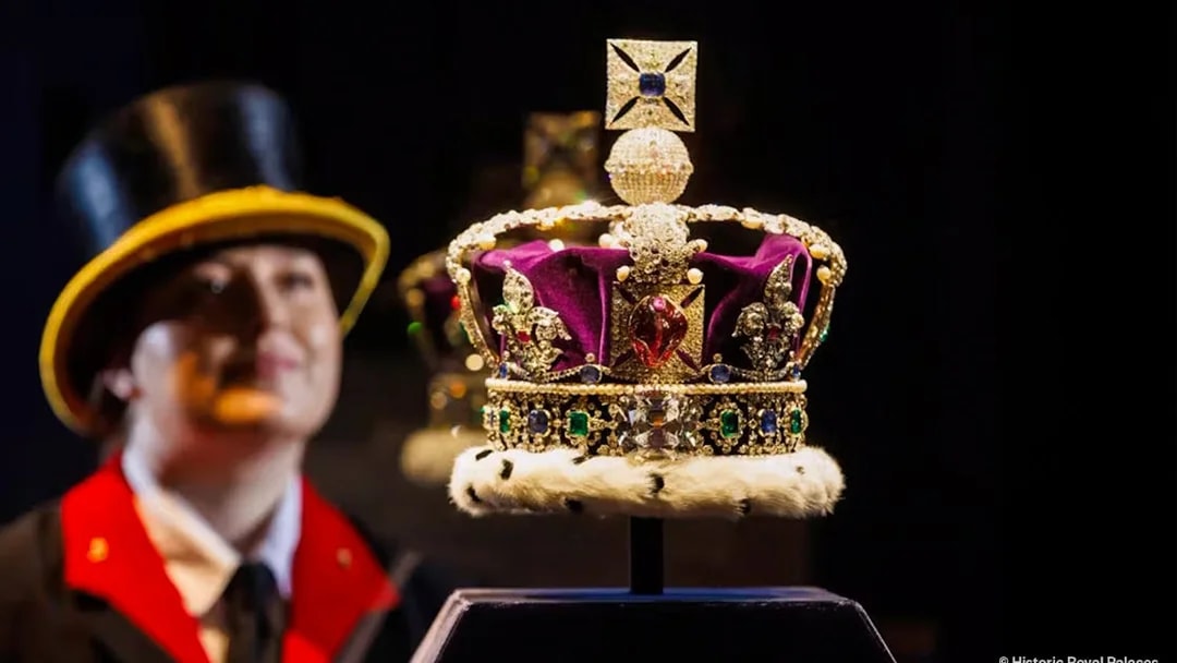 Crown Jewels on display at the Tower of London exhibition.