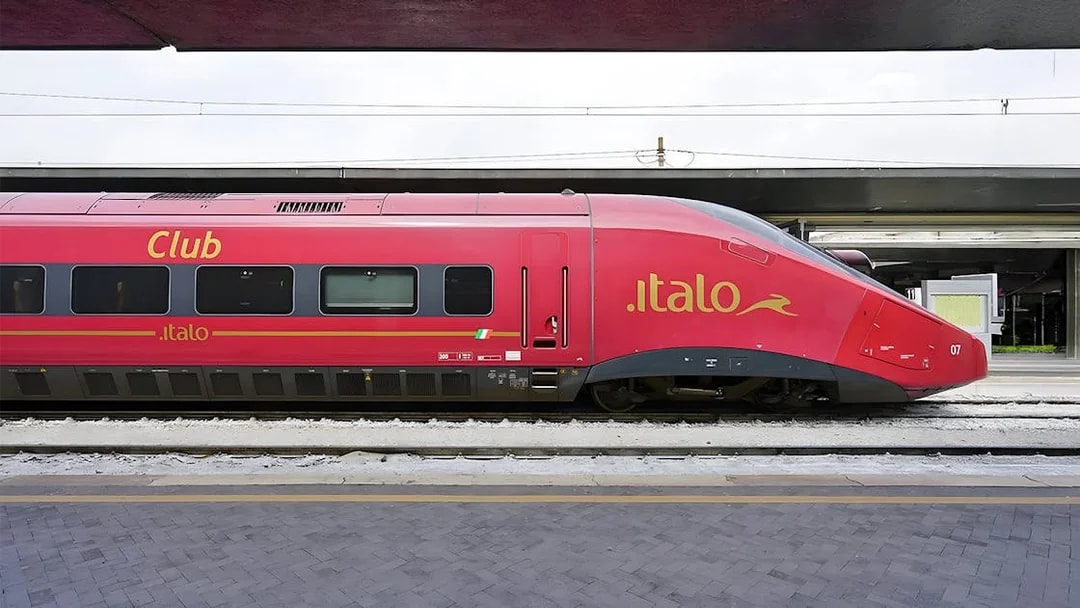 Italo train stationed at the platform in Italy.