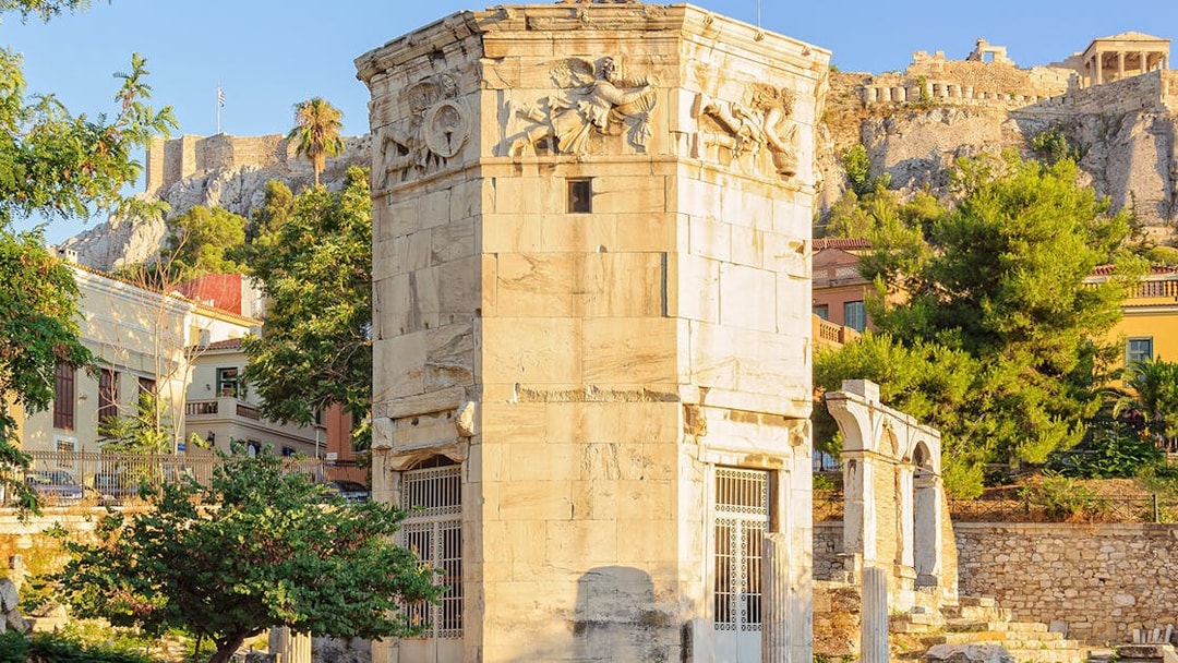 Tower of the Winds at the Agora archaeological site in Athens, Greece.
