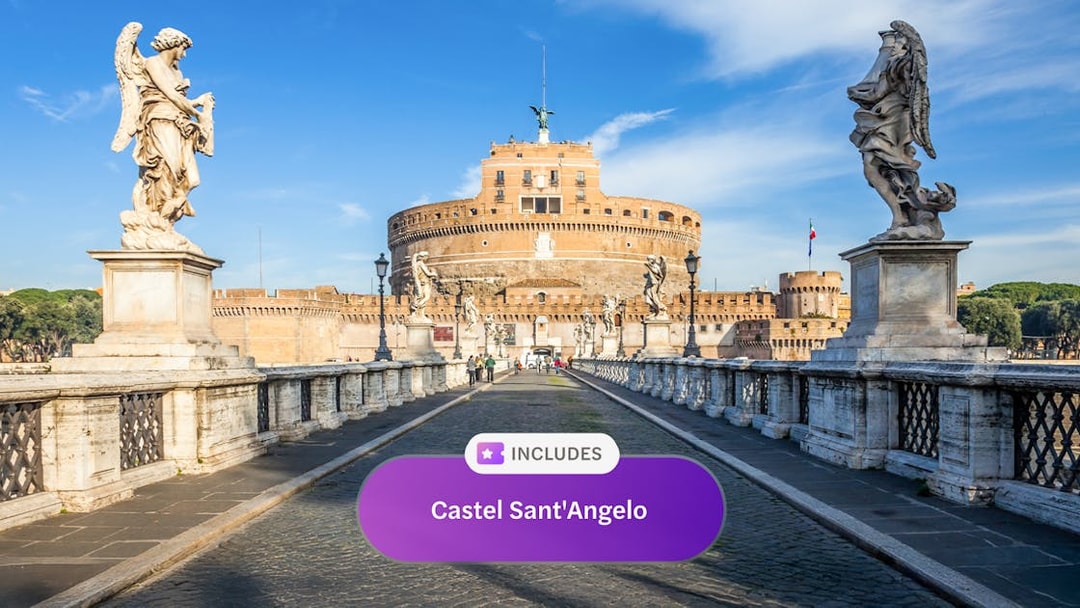 Castel Sant'Angelo in Rome with statues lining the bridge.