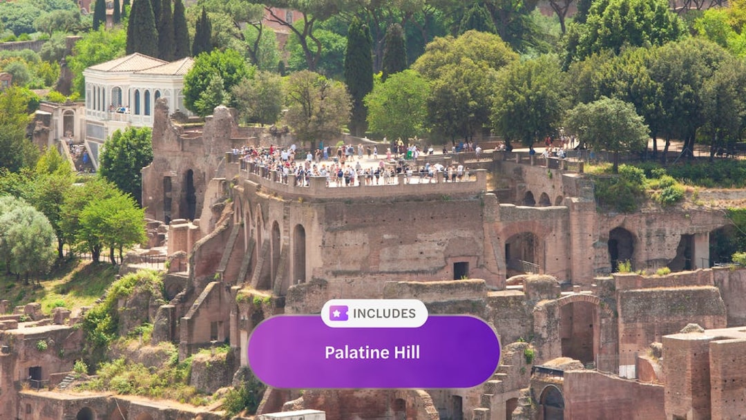 Visitors exploring ancient ruins on Palatine Hill in Rome.