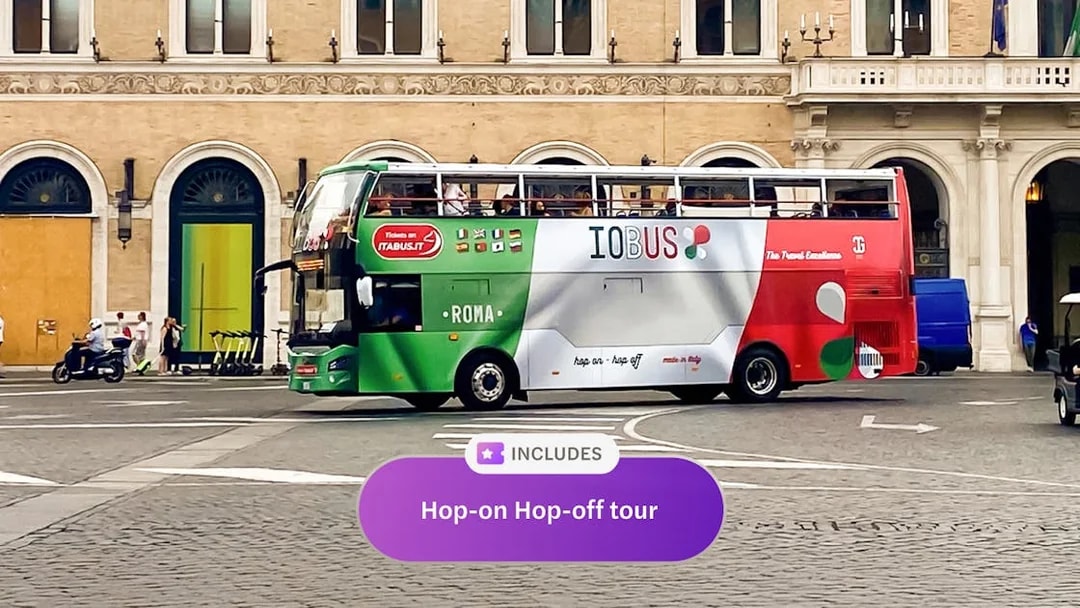 Hop-on hop-off tour bus in Rome city center.
