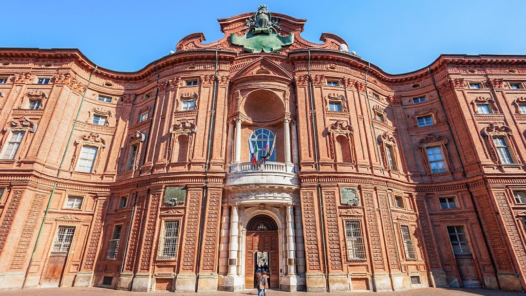 Baroque facade of Palazzo Carignano in Turin, Italy, part of the Turin City Royal Pass.
