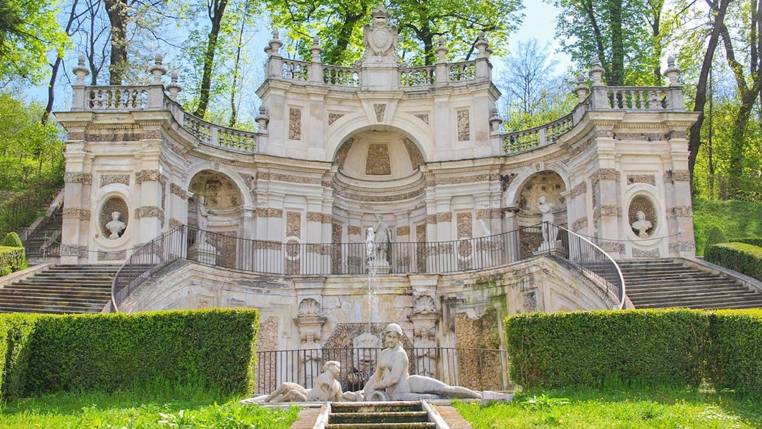 Baroque fountain and statues in Turin, Italy, part of the Royal Pass tour.