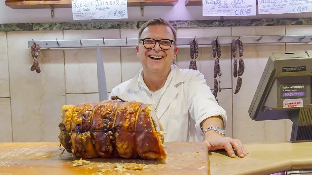 Roast pork at Norcineria Iacozzilli, Rome food tour.
