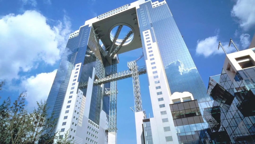 Umeda Sky Building in Osaka with floating garden observatory.