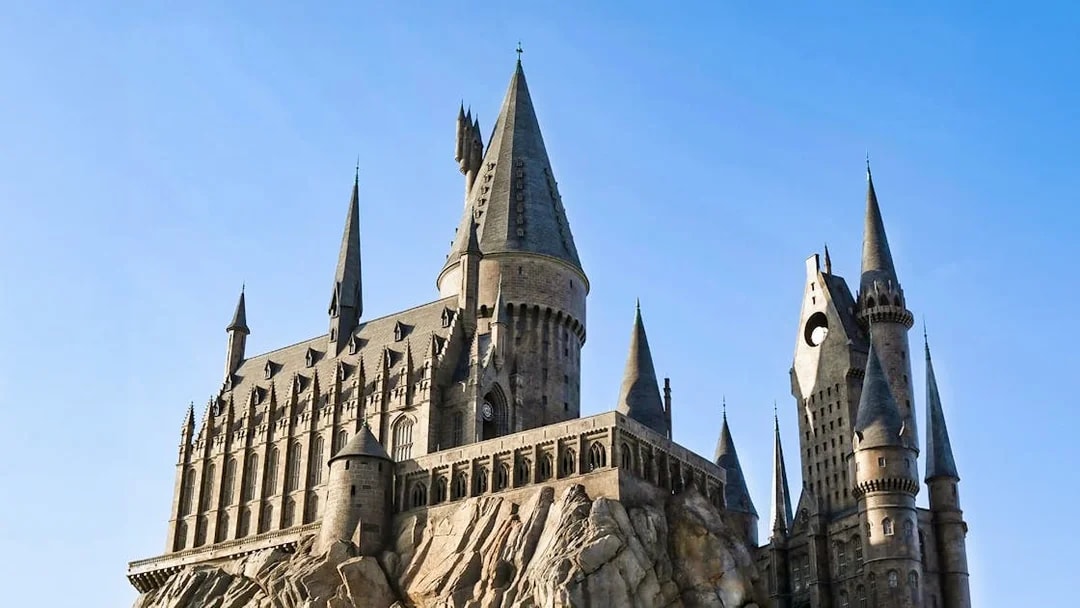 Harry Potter Castle at Universal Studios Orlando with spires and stone facade.
